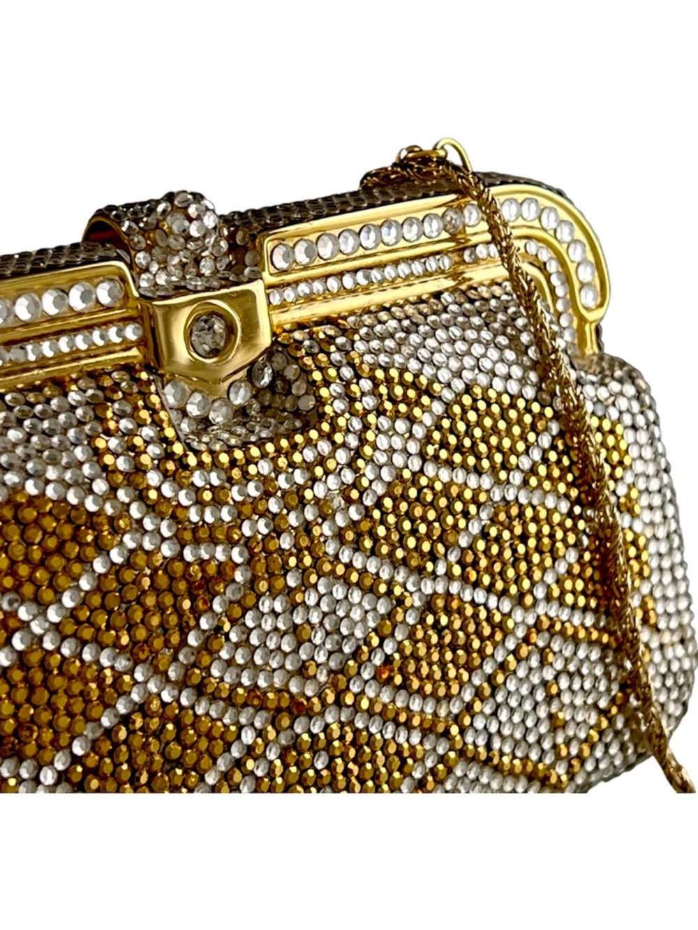 Vintage Crystal Evening Rhinestone Purse Clutch Removable Chain Strap